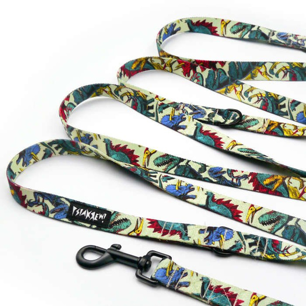 Long Dog Leash Jurassic Bark width 2 cm (0.78") wide, black snap hook 7 cm