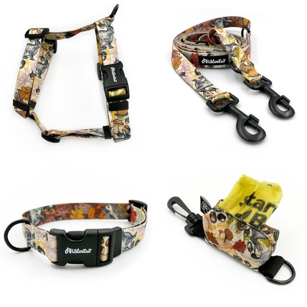 ACCESSORY KIT. Big dog. Forest Treasures Psiakrew Series; Collar, Harness, Leash, Pouch for poop bags