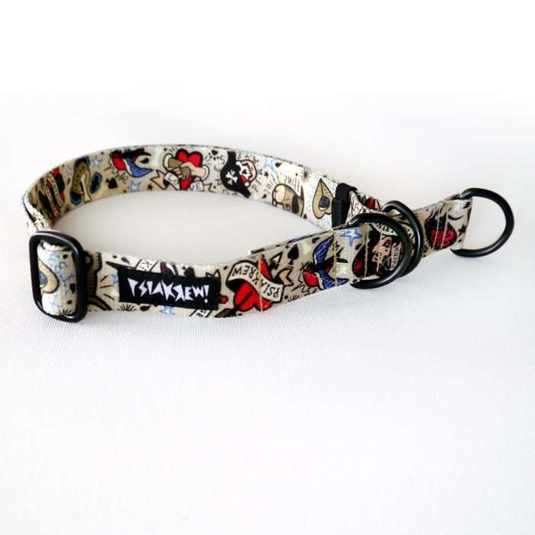 Half-choke collar Dog Tattoo, 2.5 cm wide, medium and big dogs, black extras