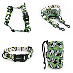 ACCESSORY KIT. Medium dog. Bamboo Panda Psiakrew Series; Collar, Harness, Leash, Sachet for dog treats