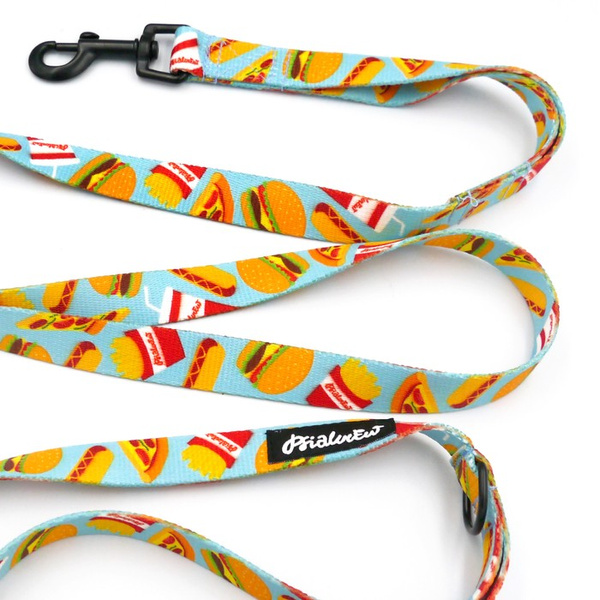 Laufleine für Hund Doggy Foodie Psiakrew, Breite 2 cm, schwarzer Karabinerhaken 6 cm