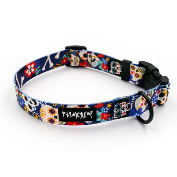 Dog Collar Psiakrew Día de los Muertos 2.5 cm, 1" wide, black extras
