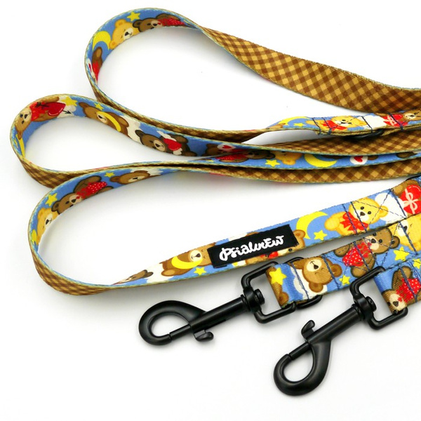 Hundeleine, lang, abnehmbar, verstellbar Teddy Bear Psiakrew, Breite 2 cm, Karabiner schwarz 7 cm