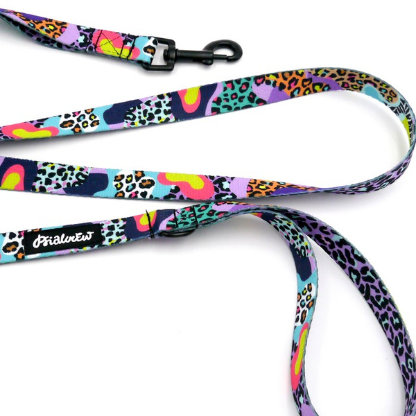 Walking leash for Dog Crazy Leopard Psiakrew, width 2 cm, black snap hook 6 cm