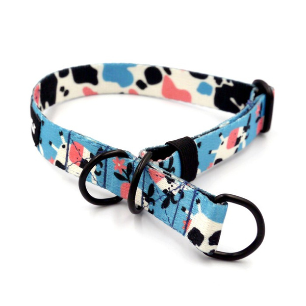 Half-Choke-Halsband Spotted Cow, 2 cm breit, für kleine Hunde, schwarze Accessoires