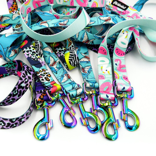Dog Leash Sharks width 2.5 cm, 1"  wide, holo snap hook 8cm