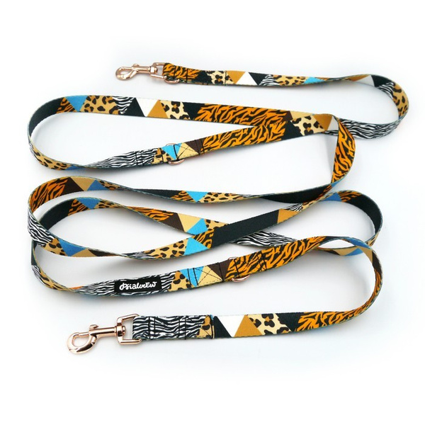 Long Dog Leash Wild Animals width 2 cm (0.78") wide, rose gold snap hook 6 cm