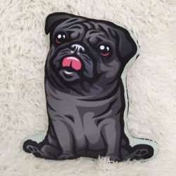 Decorative Dog Pillow Cushion, Black Pug, Mops, Carlin cuddly mascot