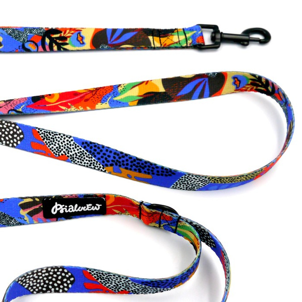 Laufleine für Hund Buntes Dickicht Psiakrew, Breite 2 cm, schwarzer Karabinerhaken 6 cm