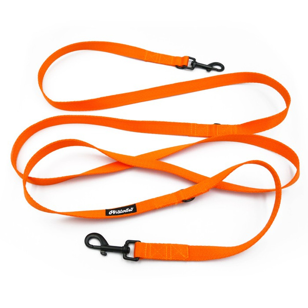Long Orange Dog Leash width 2 cm (0.78") wide; black snap hook 7 cm