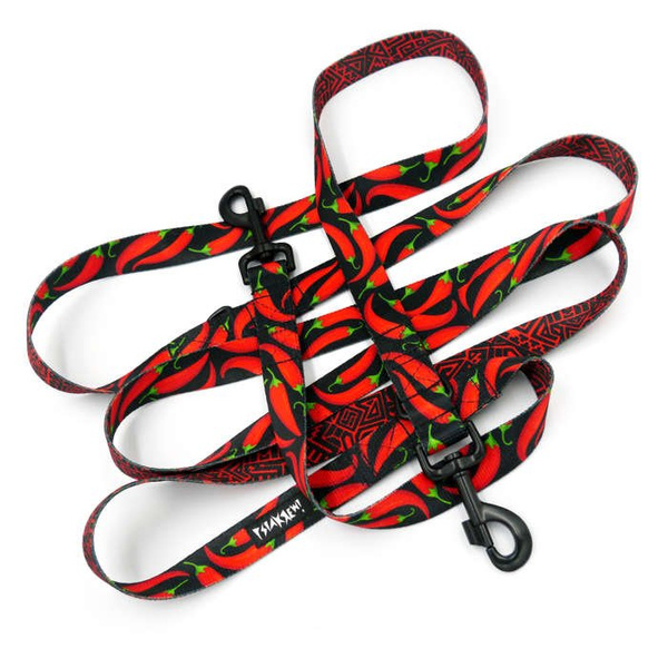 Dog Leash Red Hot Chili width 2.5 cm, 1" wide, black snap hook 8cm