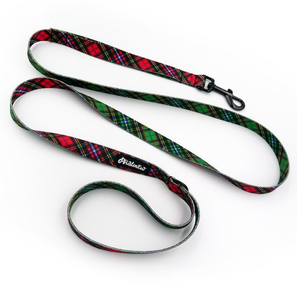 Smycz miejska dla małego Psa Tartan, szerokość 2 cm, czarny karabińczyk 7cm