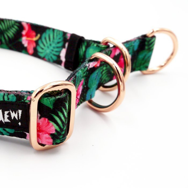 Half-choke collar Tropical Monstera, 2.5 cm wide, medium and big dogs, rose gold