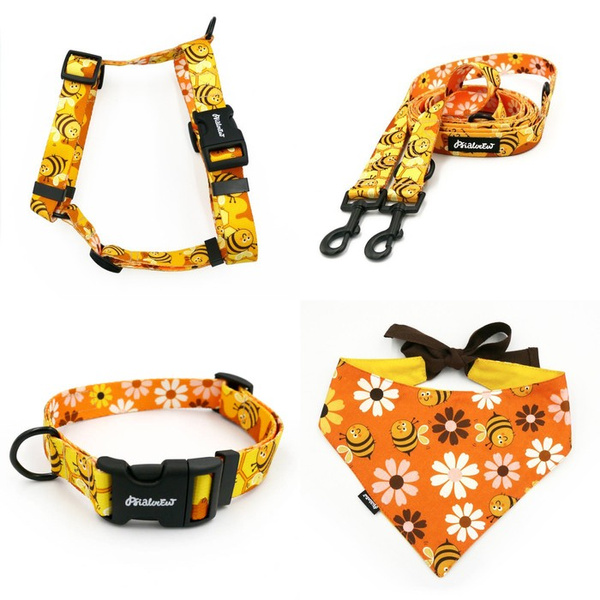 ACCESSORY KIT. Medium dog. Busy Bees Psiakrew Series; Collar, Harness, Leash, Bandana