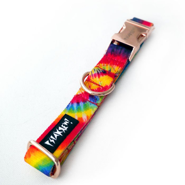 Obroża Regulowana dla Psa Psiakrew Tie Dye szeroka na 2,5 cm klamra różowe złoto