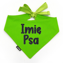 Bandana z imieniem Psa Psiakrew personalizowana chusteczka zielona apaszka czarny brokat napis