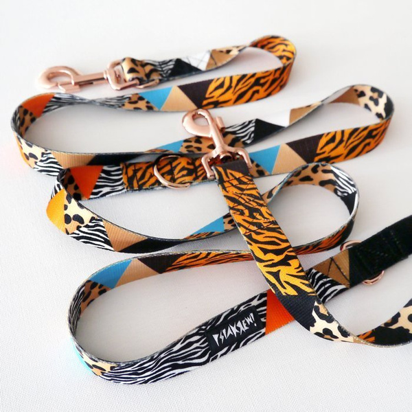 Dog Leash Wild Animals width 2.5 cm, 1" wide, pink gold, big snap hook 8 cm