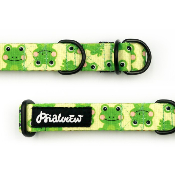 Half-choke collar Green Frogs, 2 cm wide, for small dogs, black extras