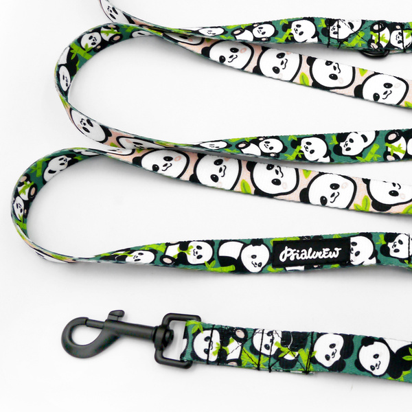 Long Dog Leash Bamboo Panda Psiakrew width 2 cm (0.78"), black snap hook 7 cm (3,15")