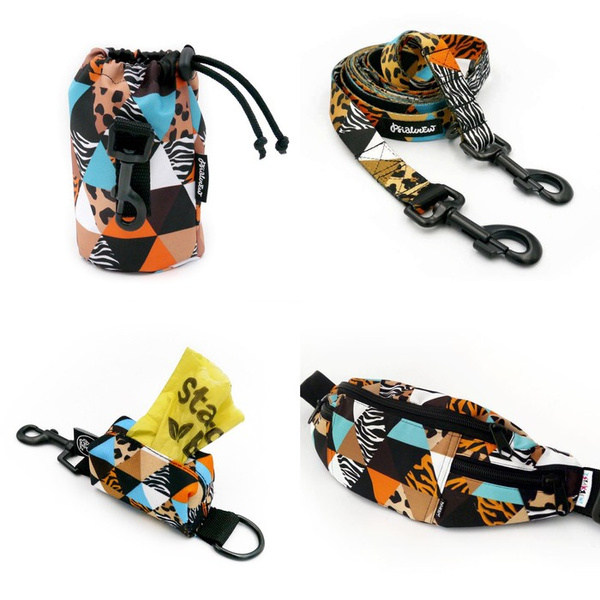 ZUBEHÖRSATZ. Großer Hund. Wild Animals Psiakrew - Serie; Sachet, Leine, Etui, Hüfttasche 