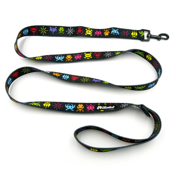 Dog Leash Invaders Psiakrew width 2.5 cm, 1" wide, black snap hook 6 cm