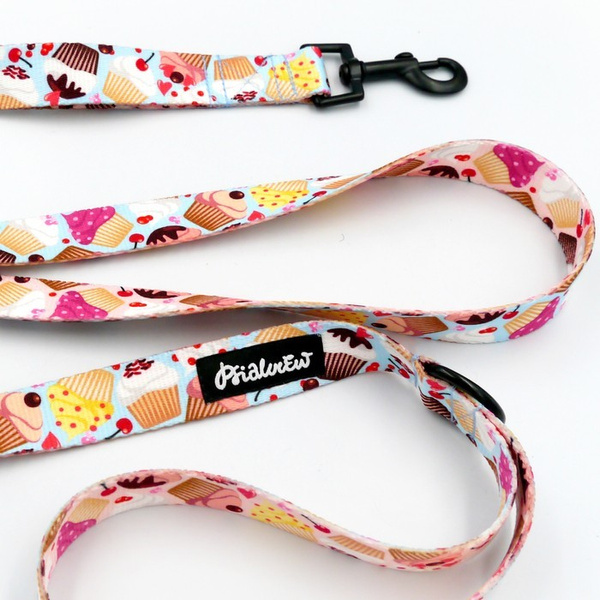 Dog Leash Hot Sweetness Psiakrew width 2.5 cm, 1" wide, black snap hook 6 cm