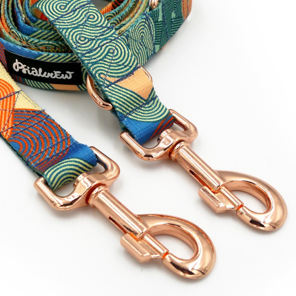 Lange Verstellbare Hundeleine Geo Snake Psiakrew 2,5 cm, Roségold-Karabiner 8 cm
