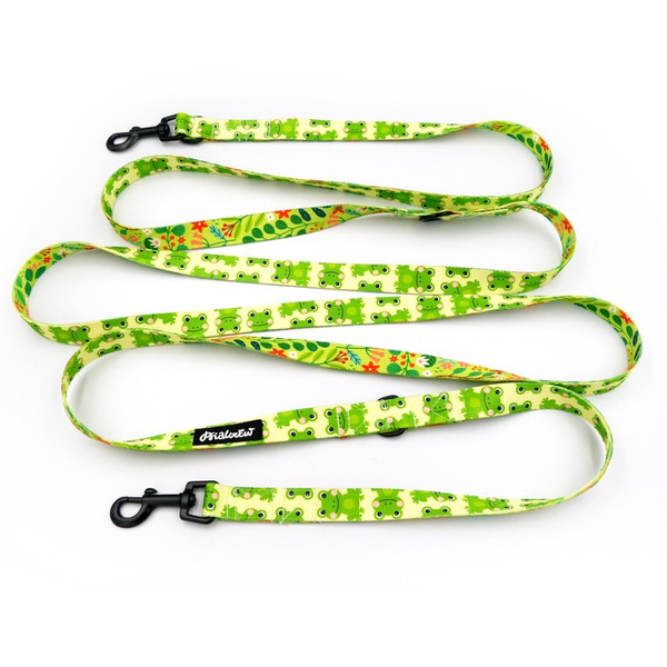 Long Dog Leash Green Frogs width 2 cm (0.78") wide, black snap hook
