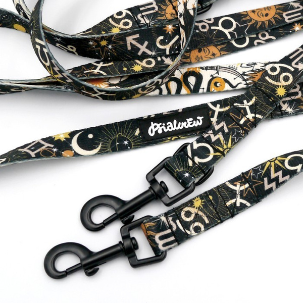 Long Dog Leash Zodiak width 2 cm (0.78") wide, black snap hook 6 cm