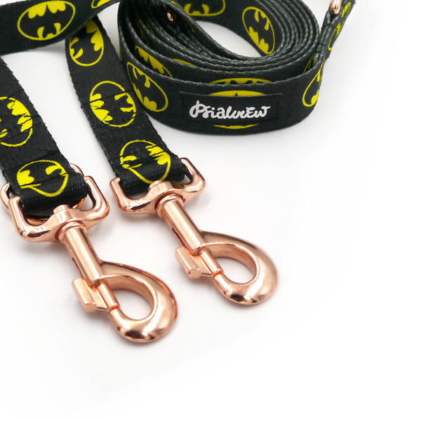 Dog Leash Batdog width 2.5 cm, 1" wide, pink gold, big snap hook 8 cm