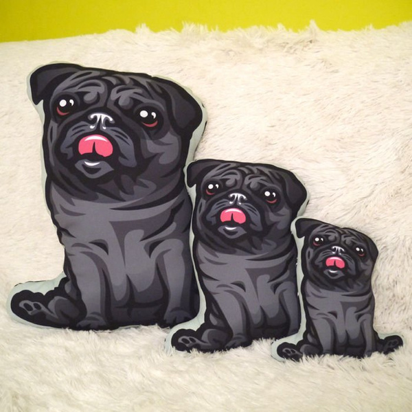Decorative Dog Pillow Cushion, Black Pug, Mops, Carlin cuddly mascot