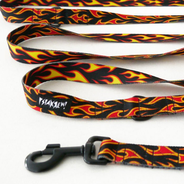 Dog Leash Dog On Fire width 2.5 cm, 1"  wide, big black snap hook