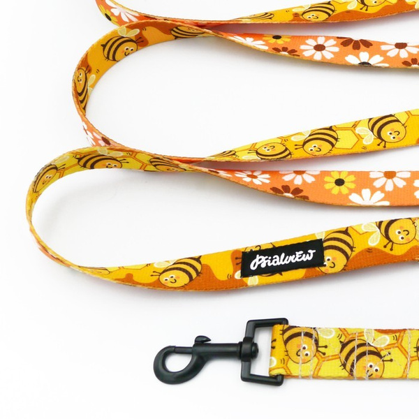 Dog Leash Busy Bees width 2.5 cm, 1" wide, snap hook black 6cm