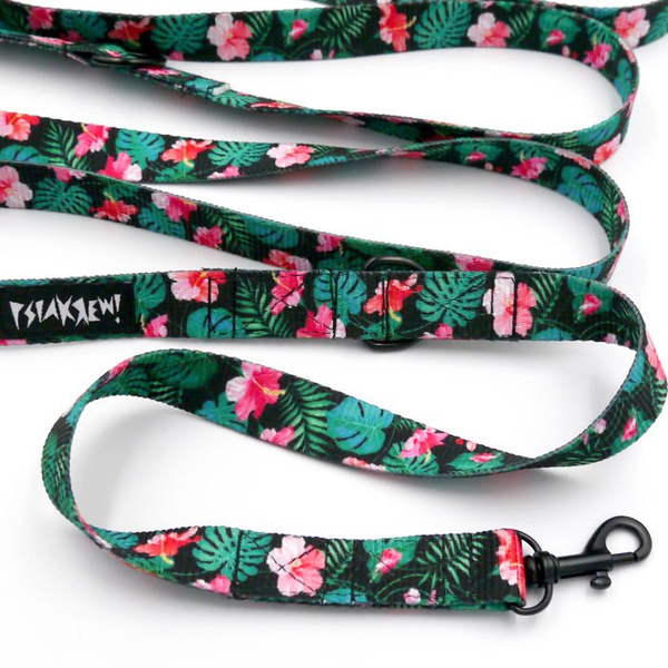 Leash for micro and small Dog; Tropical Monstera; adjustable; 2 cm wide, black small snap hook 4 cm