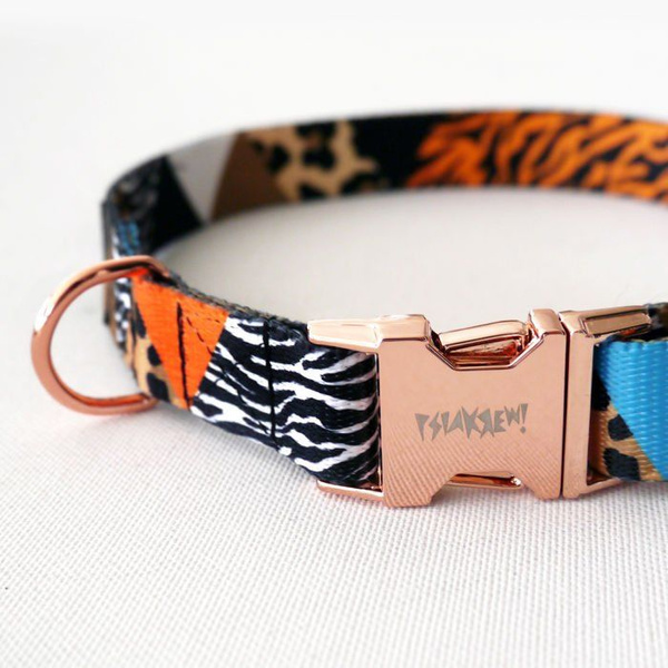 Dog Collar Psiakrew Wild Animals, 2 cm 0.78"  wide, for smaller dogs, pink gold clip