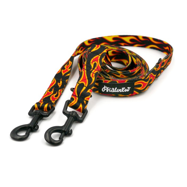 Long Dog Leash Dog on Fire Psiakrew width 2 cm (0.78"), black snap hook 6 cm