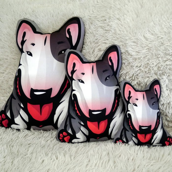Decorative Dog Pillow Cushion Bull Terrier white with patch cuddly mascot