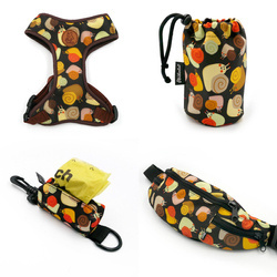 DOG ACCESSORY KIT. Psiakrew Snail Family Series; Dog Harness, Sachet, Pouch, Hip Bag