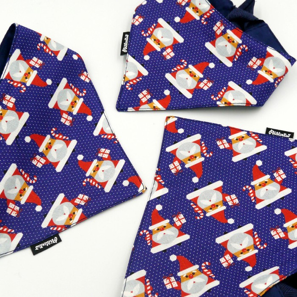 Premium Hundehalstuch-Weihnachtsmänner-Taschentuch zum Binden um den Hals Ihres Haustieres, Weihnachtshundebandana- Weihnachtsmänner, Marineblau