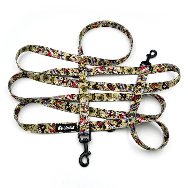 Hundeleine Dog Tattoo Flash Psiakrew Breite 2 cm, schwarzer Karabinerhaken 6 cm