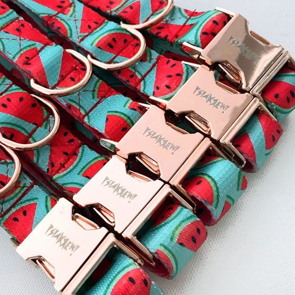 Dog Collar Psiakrew Watermelon, 2 cm 0.78" wide, for smaller dogs, pink gold clip
