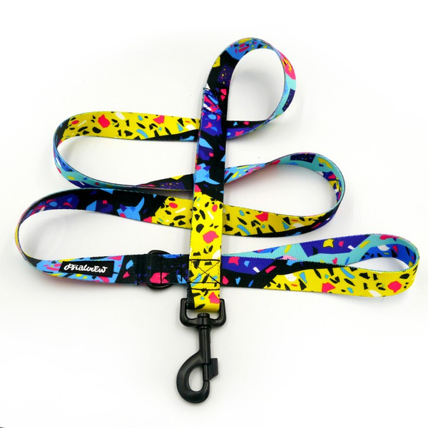 Dog Leash Terrazzo width 2.5 cm, 1" wide, big black snap hook 8 cm