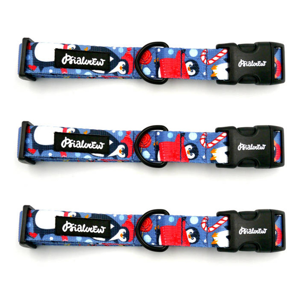 Verstellbares Halsband Winter Pinguin Psiakrew, 2,5 cm breit, schwarze Beschläge