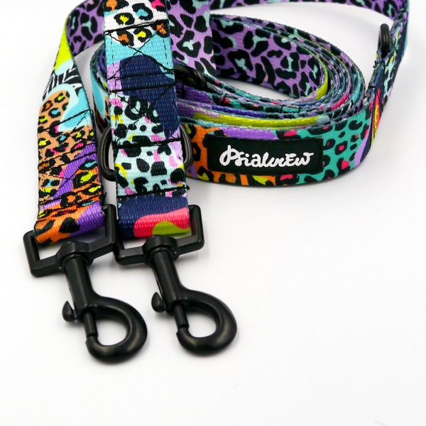 Dog Leash Crazy Leopard width 2.5 cm, 1" wide, snap hook black 6cm