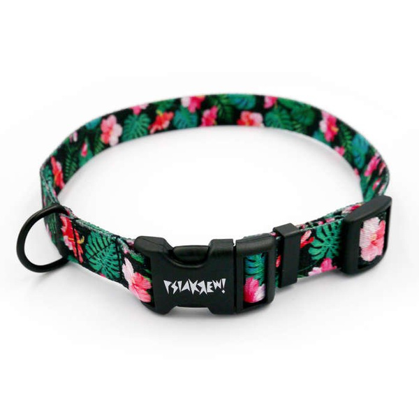 Dog Collar Psiakrew Tropical Monstera, 2 cm 0.78"  wide, for smaller dogs, black extras