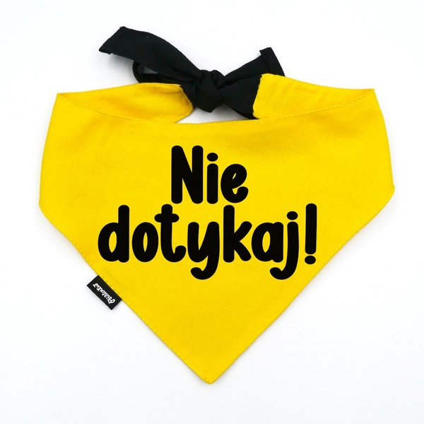 Bandana dla Psa NIE DOTYKAJ! Psiakrew, personalizowana wiązana chusteczka, żółta apaszka