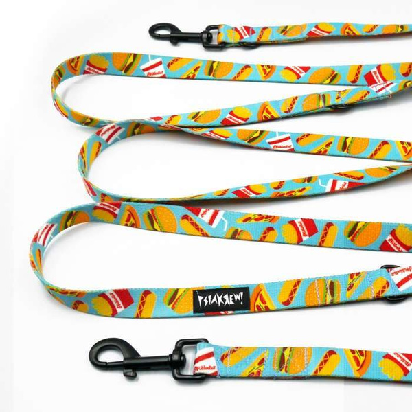 Long Dog Leash Doggy Foodie width 2 cm (0.78") wide, black snap hook 7 cm