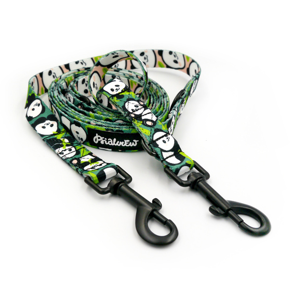 Hundeleine, lang, abnehmbar, verstellbar Bamboo Panda Psiakrew, Breite 2 cm, Karabiner schwarz 7 cm