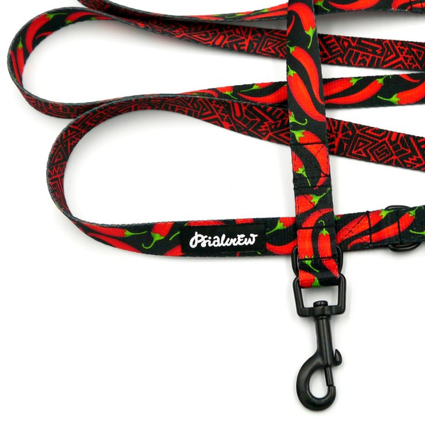 Long Dog Leash Red Hot Chili Psiakrew width 2 cm (0.78"), black snap hook 6 cm