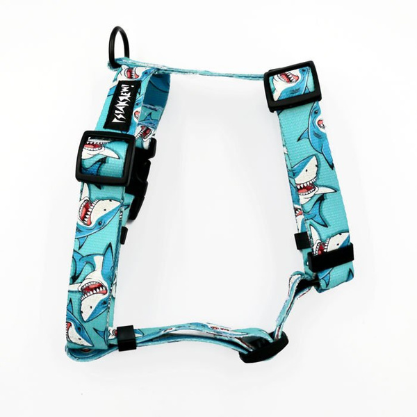 Hundegeschirr, Shark Psiakrew, mittlere und größere Hunde, 2,5 cm Gurtband, schwarze Beschläge